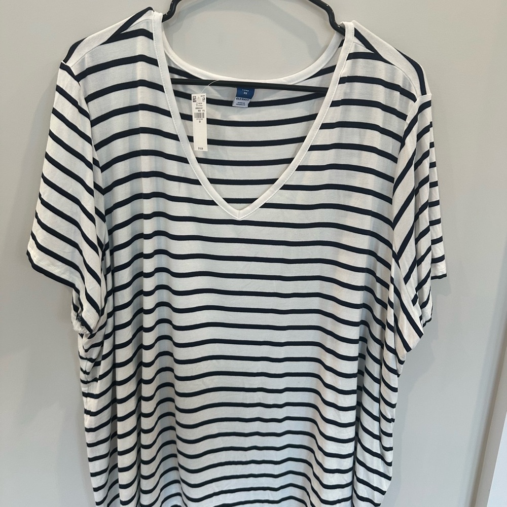 Old Navy Black and White Striped V-Neck Tee